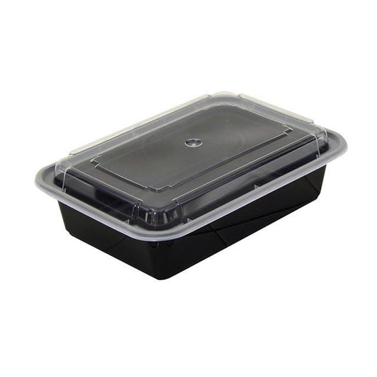 48 oz Black 3 Compartment Microwavable Container with Clear Lid 100/cs